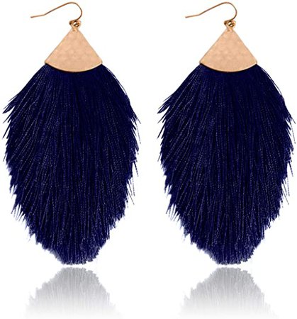Amazon.com: RIAH FASHION Bohemian Silky Thread Tassel Statement Drop Earrings - Strand Fringe Lightweight Feather Shape Dangles, Diamond Fan, Triangle Duster (Petal Tassel - Baby Blue): Clothing