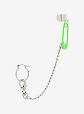 Neon Green Safety Pin Chain Ear Cuff