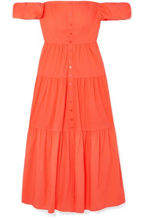 STAUD | Elio off-the-shoulder cotton-blend midi dress | NET-A-PORTER.COM