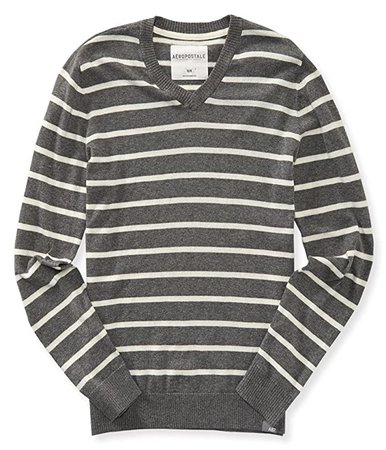 Aeropostale Mens Stripe Pullover Sweater, Grey, Small at Amazon Men’s Clothing store