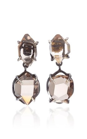 Herkimer Duplo Quartz Oxidized Silver Earrings By Kika Alvarenga | Moda Operandi