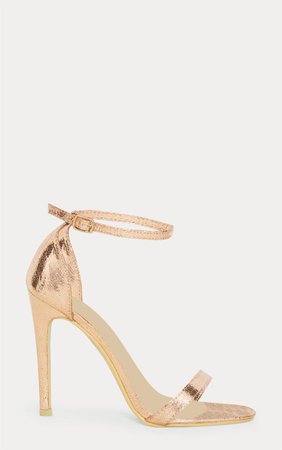 Clover Rose Gold Strap Heeled Sandals | Shoes | PrettyLittleThing