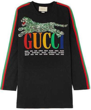 Gucci Sequined Printed Cotton-jersey T-shirt - Black