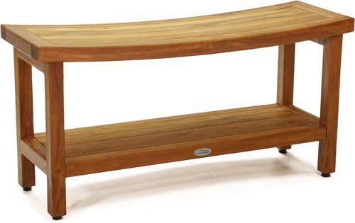 36" Sumba™ Teak Shower Bench with Shelf - Comfortable Teak Bench Furniture I AquaTeak