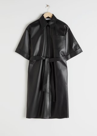 Oversized Leather Shirt Dress - Black - Midi dresses - & Other Stories
