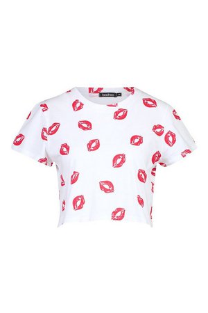 Repeat Print Lips Crop T-Shirt | Boohoo