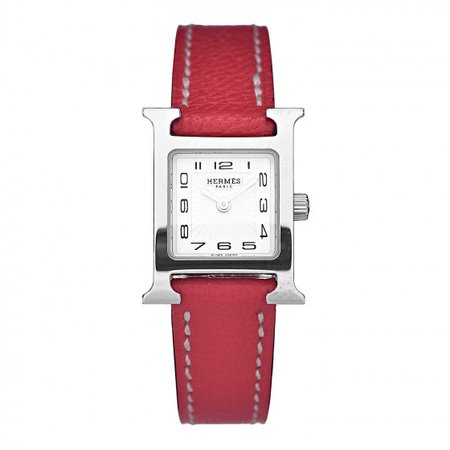 HERMES Stainless Steel Chevre Mysore 17mm TPM Heure H Hour Watch Bougainvillea 503049