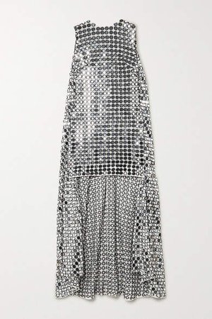 Cape-effect Embellished Georgette Mini Dress - Silver