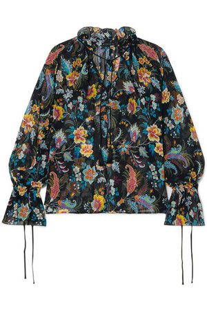 Etro | Ruffled floral-print silk-chiffon blouse | NET-A-PORTER.COM