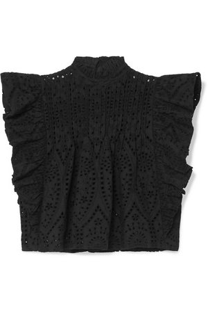 GANNI | Cropped ruffled broderie anglaise cotton top | NET-A-PORTER.COM