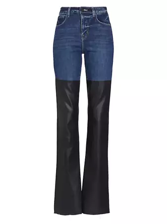Shop L'AGENCE Ruth Mixed-Media Flare Jeans | Saks Fifth Avenue