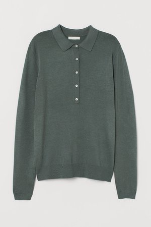 Fine-knit Sweater with Collar - Dark green - Ladies | H&M US