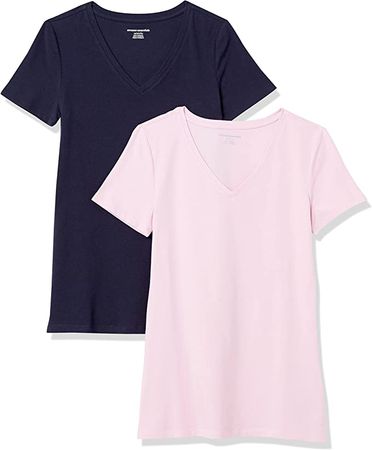 Amazon.com: Amazon Essentials Women's Classic-Fit Short-Sleeve V-Neck T-Shirt, Pack of 2, Navy/Light Pink, X-Small : Clothing, Shoes & Jewelry
