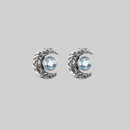 WISDOM. Silver Moon Crescent Earrings - Blue Topaz – REGALROSE