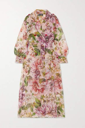 Floral-print Silk-organza Trench Coat - Pink