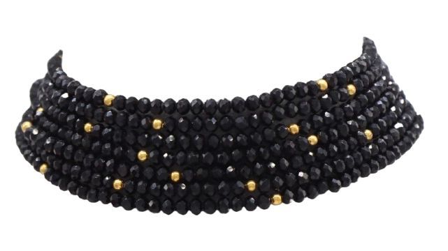 black bead beaded layered choker necklace