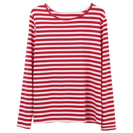 Musuos Women Red White Striped Casual Tops Long Sleeve Round Neck Loose Shirt - Walmart.com