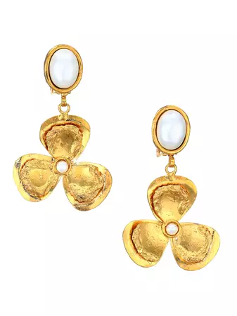 Shop Sylvia Toledano Lucky Flower 22K Goldplated & Pearl Drop Clip-On Earrings | Saks Fifth Avenue