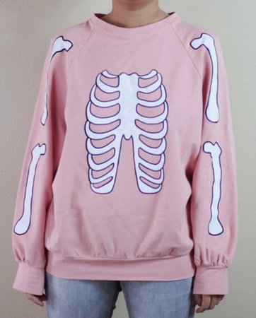 Pastel Pink Goth Skeleton Bone Crewneck Sweater