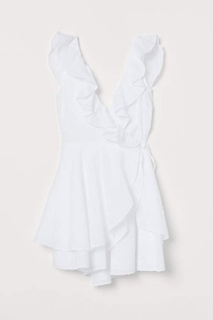 Ruffle-trimmed Wrap Dress - White