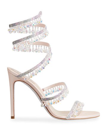 Rene Caovilla Chandelier Snake Beaded Leather Crystal Ankle-Wrap Sandals | Neiman Marcus