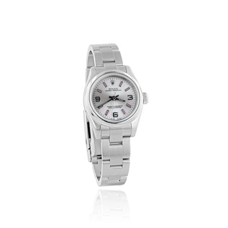 Women's Steel Rolex Watch With Silver Dial and Pink Batons