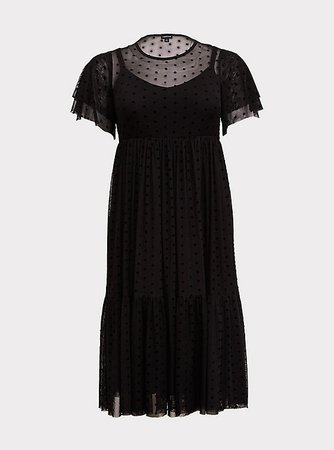 Black Polka Dot Mesh Midi Dress - Plus Size | Torrid