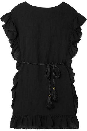 Serafina Ruffle-trimmed Cotton And Linen-blend Mini Dress - Black