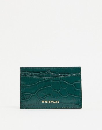 Whistles shiny croc leather card holder in green | ASOS