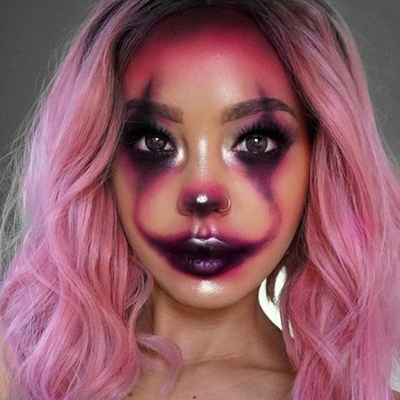 Amazing CLOWN LOOK for Halloween makeup @maryliascott in Pink Wavy Lob Hair Have you… | Halloween makeup inspiration, Girl halloween makeup, Cute halloween makeup