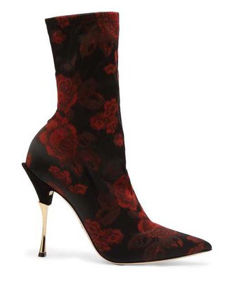 DOLCE & GABBANA Rose-jacquard sock ankle boots