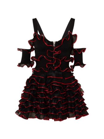 Alexander McQueen Cold-Shoulder Ruffled Stretch Knit Mini Dress