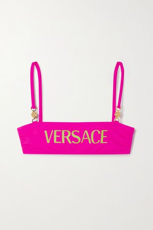 Bright pink Embellished printed bikini top | Versace | NET-A-PORTER