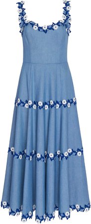 Andrew Gn Pleated Embroidered Cotton Dress Size: 34