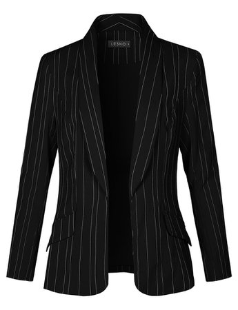 LE3NO Womens Fully Lined Open Front Striped Blazer Jacket | LE3NO black