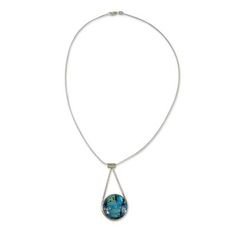 Mexican Sterling Silver and Dichroic Art Glass Necklace, 'Tulum'