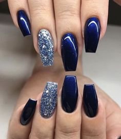 Navy Blue Nail Ideas You May Not Have Tried | Blue glitter nails, Blue and silver nails, Blue nail designs