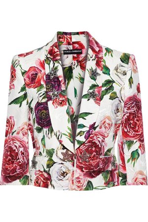 DOLCE & GABBANA Crystal-embellished floral-print cotton-blend jacquard jacket