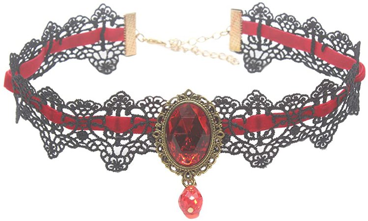 Amazon.com: Meiysh Retro Handmade Lace Royal Court Vampire Choker Gothic Necklace Black Pendant Chain-red: Jewelry
