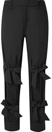 Bow-embellished Wool-blend Twill Straight-leg Pants - Black