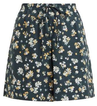Floral Print Wide Leg Cotton Shorts - Womens - Green Multi