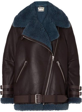 Velocite Two-tone Shearling-trimmed Leather Biker Jacket - Brown