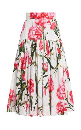 Carnation-Printed Cotton Poplin Midi Skirt By Dolce & Gabbana | Moda Operandi