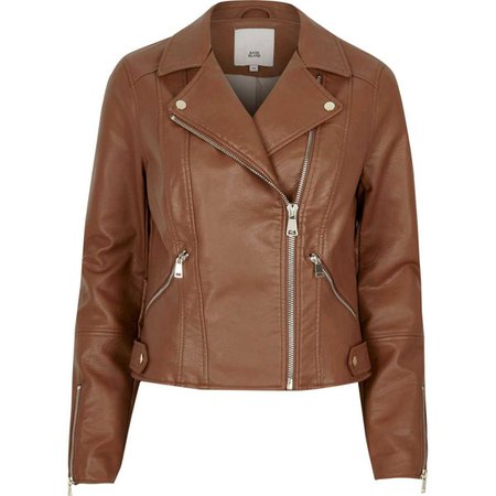 Tan faux leather biker jacket - Coats & Jackets - Sale - women