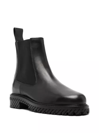 Off-White round-toe Leather Ankle Boots - Farfetch
