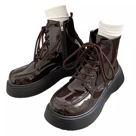 Fall Aesthetic Lacquered Lace Up Boots | BOOGZEL CLOTHING – Boogzel Clothing