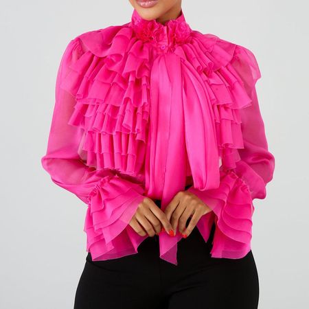 hot pink ruffle blouse