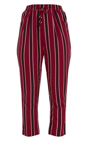 burgundy striped pants prettylittlething