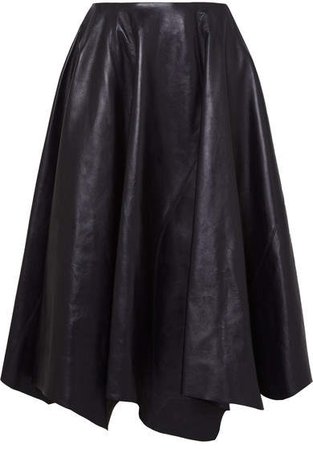 Asymmetric Leather Midi Skirt - Navy