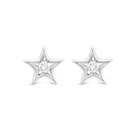18K White Gold and Diamond Star Stud Earrings
